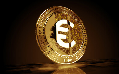 Euro EUR cryptocurrency golden coin 3d illustration - obrazy, fototapety, plakaty
