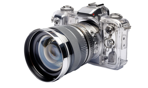 Digital SLR camera isolated on transparent background.