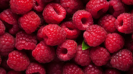 Ripe red raspberry fruit background. Top view.