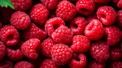 Ripe red raspberry fruit background. Top view.