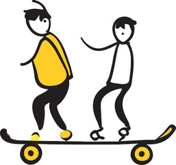 children playing skateboards, icon doodle fill