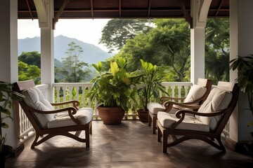 A peaceful veranda with comfortable chairs, inviting you to relax and enjoy the view.