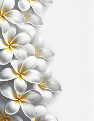 Piękne kwiaty Plumerii na białym tle z miejscem do wklejenia. Generative AI - obrazy, fototapety, plakaty
