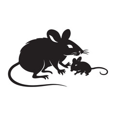 A black silhouette Rat and mouse set, Clipart on a white Background, Simple and Clean design, simplistic