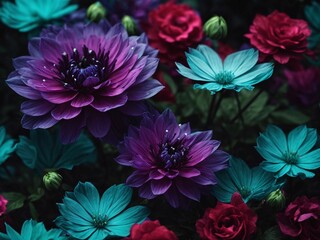 Beautiful Purple Background from Lilac Flowers, Neon Hallucinations of Purple and Blue Flowers, Capture the Beauty and Fragrance of Spring, A Stunning Artistic Concept