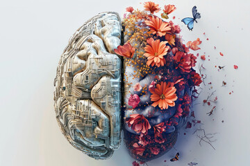 Left and right brain concept with colors and science - obrazy, fototapety, plakaty