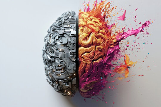 Left and right brain concept with colors and science