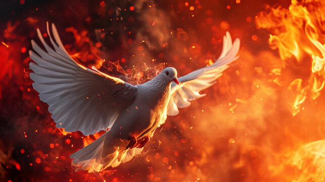 Spirit dove in flame. Pentecost Sunday,
