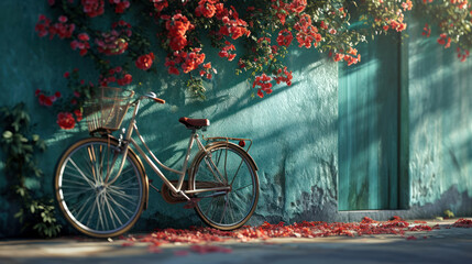 Bicycle With Beautiful Flower Basket on vintage background. World bicycle day - Powered by Adobe