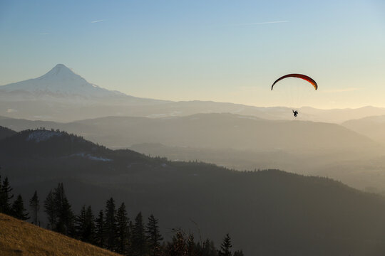 Paraglider with Mt Hood