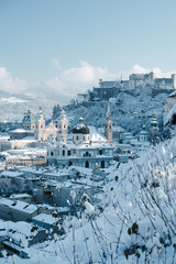 Fototapeta premium Historic city of Salzburg in winter, Salzburg Land, Austria