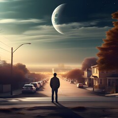 person in the night,A man watching moon