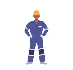 Obraz premium Gas station worker cartoon character in uniform vector illustration isolated on white background