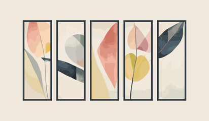 Set of tropical posters in boho and contemporary style