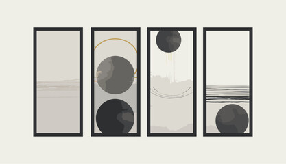 Set of abstract rounded posters in boho and contemporary style