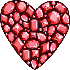 Heart made of precious stones on a transparent background.