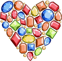 Heart made of precious stones on a transparent background.