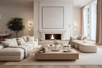 Fototapeta na wymiar Artfully arranged modern classic minimalist living space with carefully chosen decor, creating a harmonious and sophisticated atmosphere