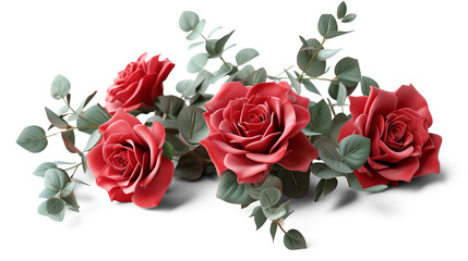 Red rose with eucalyptus leaves.