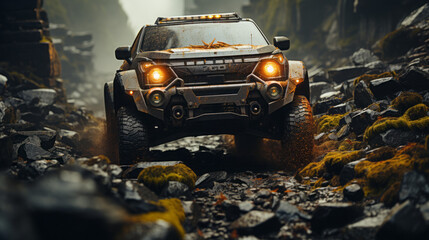 Rugged Thrills: Exploring the Wild with Classic Wheels on Muddy Off-Road Adventures, generative AI