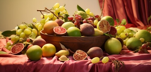 A breathtaking setup of mangosteen, salak, and jujube on a pastel lime cloth