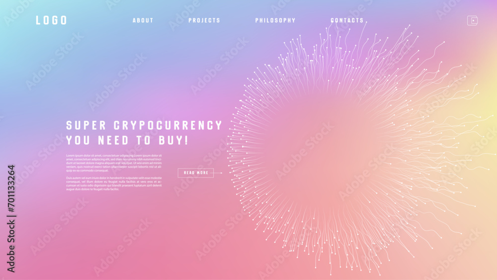 Poster landing page abstract design with expansion of line element. template for website or app with tentac