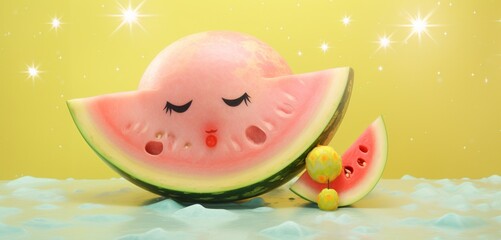 A charming display of sugar baby watermelon, yellow doll watermelon, and moon and stars watermelon on a pastel opal cloth