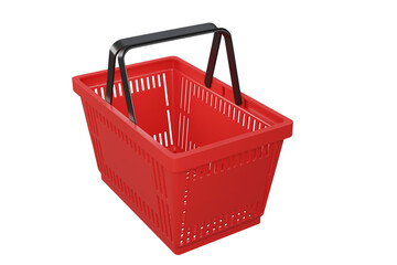Plastic shopping basket. Isolated supermarket shopping cart.