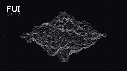 FUI GUI 3D Vector Landscape Scan Grid. Abstract futuristic background. Sci-Fi Hi-Tech design