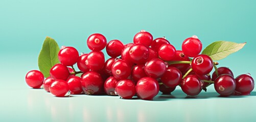 A cluster of cranberries, side view, captured realistically with Agfa Vista 400 effect, on a light...