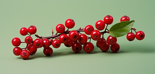 A cluster of lingonberries, side view, captured realistically with Agfa Vista 400 effect, on a...