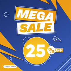 25 percent mega sale special offer banner blue yellow