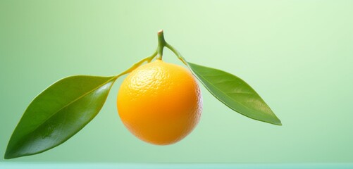 A single kumquat, side-angle, realistic in Agfa Vista 400 style, against a light green surface,...
