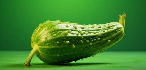 A fresh African horned cucumber, side-angle, realistic in Agfa Vista 400 style, against a light...