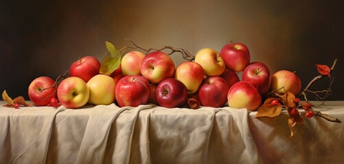 A graceful display of ambrosia apples, jazz apples, and envy apples on a pastel bronze cloth