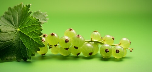 A juicy currant, side view, realistic with Agfa Vista 400 film effect, on a light green background,...