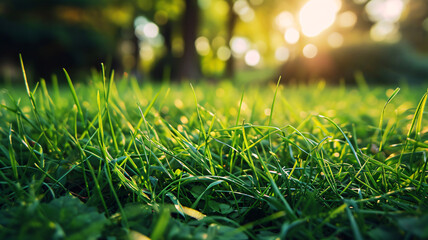 Naklejka premium Realistic Perfect Green Grass Texture with Even Length and Unfocused Background