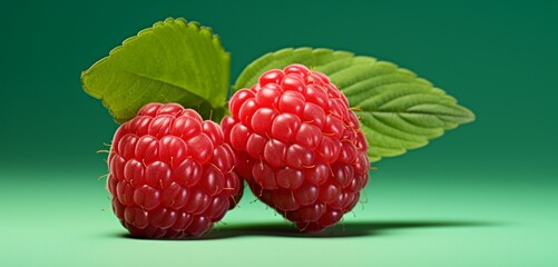 A juicy raspberry, side view, realistic with Agfa Vista 400 film effect, on a light green...