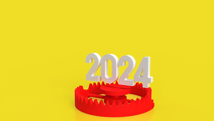 The 2024 and red Bear trap for Business crisis concept 3d rendering.