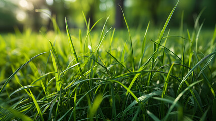 Obraz premium Realistic Perfect Green Grass Texture with Even Length and Unfocused Background