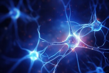 Neurones interconnected, human brain neuronal firing. 3D rendered illustration of neurons. Generative AI