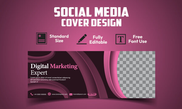 Pink Social Media Post Cover Design. Social Media Facebook Cover Template