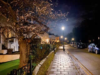  A view along Clarence Crescent at night, a residential street in Windsor