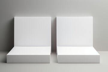 An open and a closed white magnetic cardboard box, presented side by side, each with a blank label, against a seamless white canvas