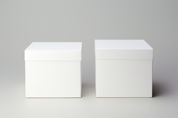 An open and a closed white magnetic cardboard box, juxtaposed on a white canvas, each with a clear, blank label area for customization