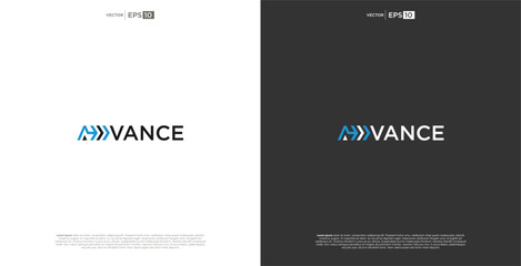 letter ADVANCE vector wordmark logo typography.A logo reflecting progress and forward-thinking, with a sleek and modern design that signifies continuous advancement.