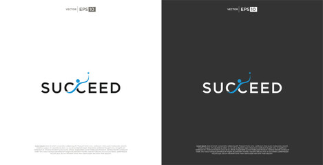 letter SUCCEED  logo typography. A logo representing the synergy of success, where various elements come together harmoniously to create a pow