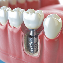 Detailed Dental Implant in Human Jaw Model