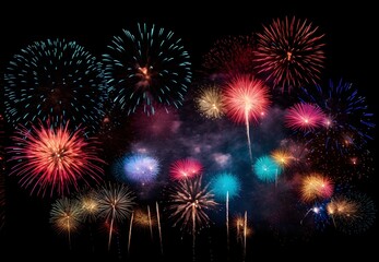 Obraz premium Fireworks on black background. Generative AI