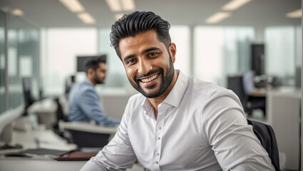 Naklejka premium Portrait looking of an Arab male businessman in the office